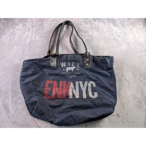 Will Leather Goods ENK NYC Blue Denim Tote Bag Leather Straps Mens Womens